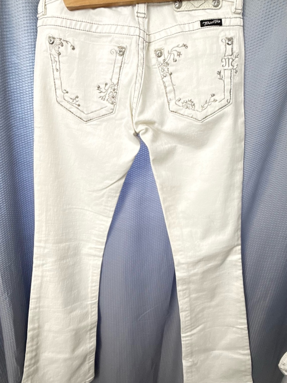 Miss Me White Boot Cut Jeans with Silver Embroidery